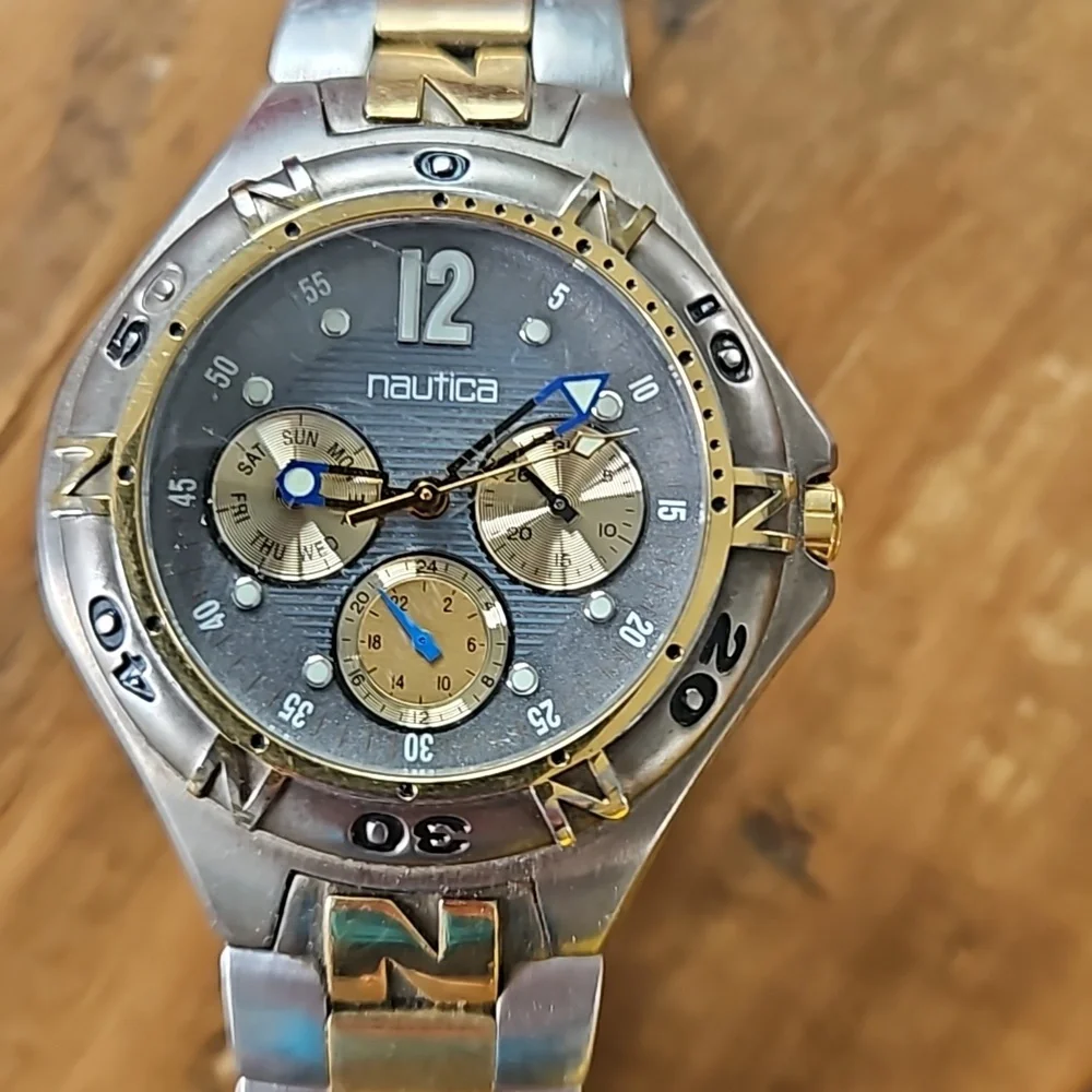 Vintage Nautica silver & gold watch men's